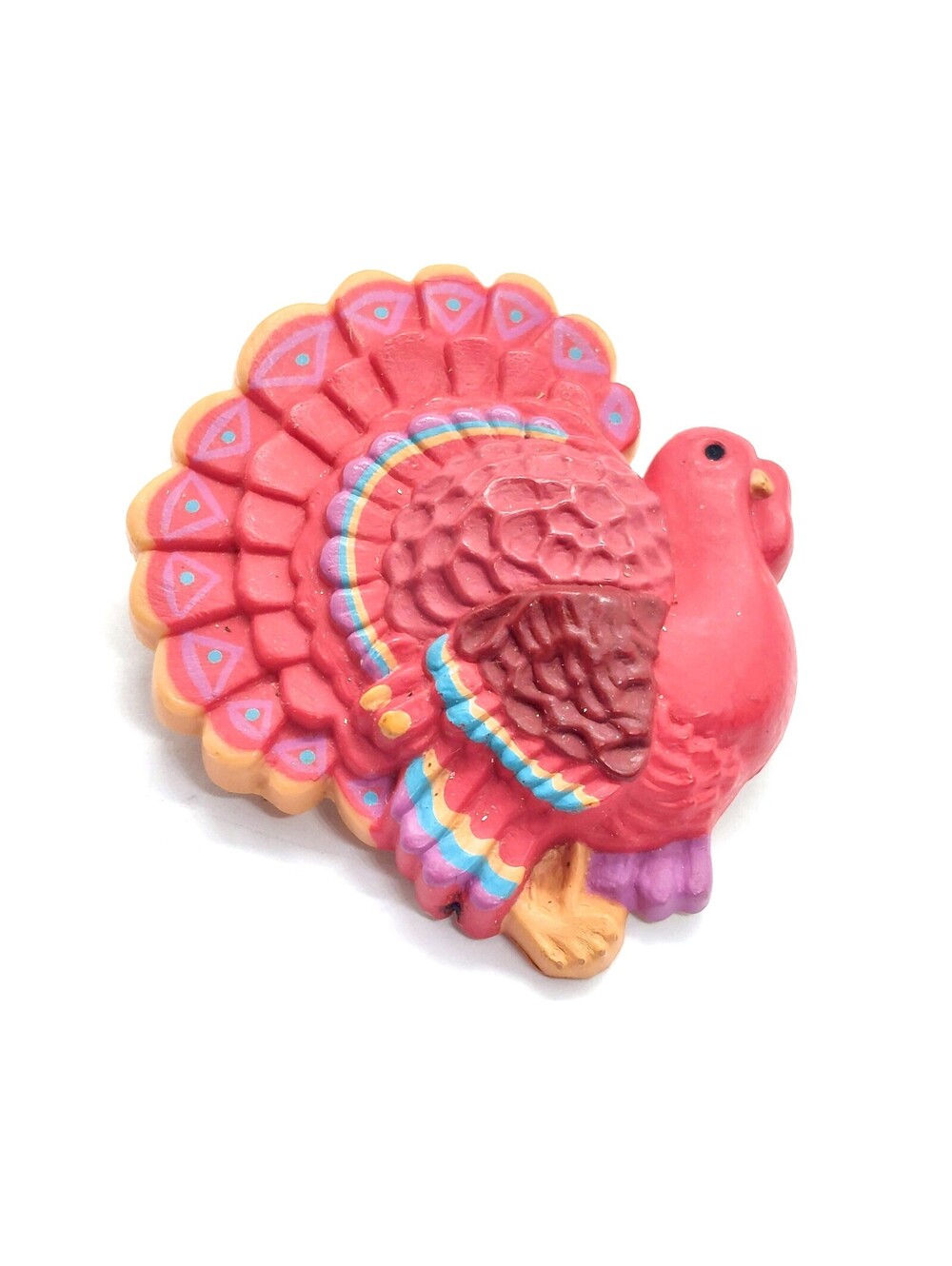 Vintage Thanksgiving Turkey Pin Colorful Fall Autumn Holiday Lapel Brooch